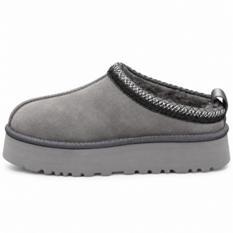 UGG Tazz Platform | Gri Kürklü Kadın Terlik Kalın Taban