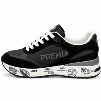 Premiata 483 | Siyah Beyaz Erkek Sneaker Spor Ayakkabı Kalın Taban