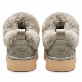 UGG Platform | Yeşil Kürklü Kadın Terlik Kalın Taban