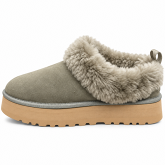 UGG Platform | Yeşil Kürklü Kadın Terlik Kalın Taban