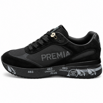 Premiata 483 | Erkek Sneaker Spor Ayakkabı Siyah Süet Görünümlü Kalın Taban