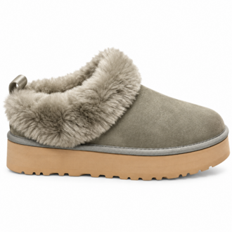 UGG Platform | Yeşil Kürklü Kadın Terlik Kalın Taban