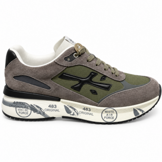 Premiata 483 | Erkek Sneaker Spor Ayakkabı Haki Yeşil Gri Süet Görünümlü Kalın Taban
