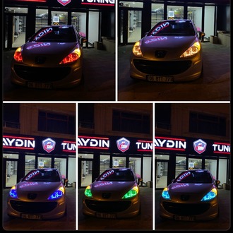 PUGEOT 207 / 4LÜ U TİP ANGEL SETİ 64 RENK TELEFON KONTROLLÜ