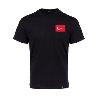 Mini Kırmızı Türk Bayrağı Baskılı Tişört Siyah