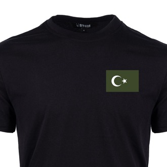 Mini Haki Türk Bayrağı Baskılı Tişört Siyah