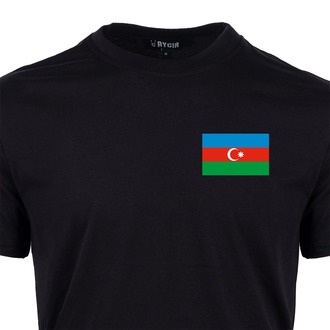 Mini Azerbaycan Bayrağı Baskılı Tişört Siyah