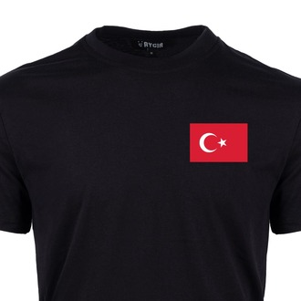 Mini Kırmızı Türk Bayrağı Baskılı Tişört Siyah