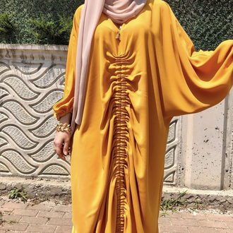 Önü Büzgülü Sarı Elbise