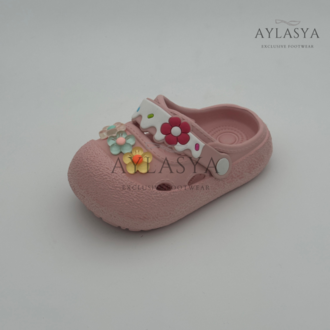 Calx Çiçek Detaylı Yumuşak Taban Çocuk Sandalet Terlik - Pembe