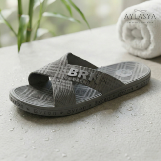Byron Gri Çapraz Bantlı Kaydırmaz Taban Kalın Banyo, Tuvalet ve Havuz Terliği