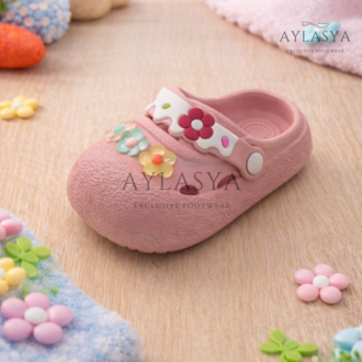Calx Çiçek Detaylı Yumuşak Taban Çocuk Sandalet Terlik - Pembe