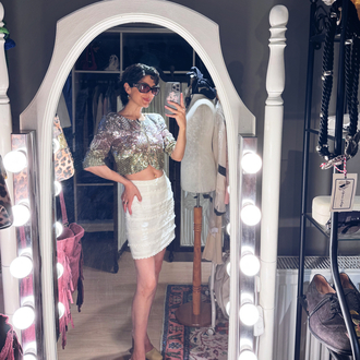 Forever New Embellished Sequin Cropped Jacket – Iridescent Art Deco