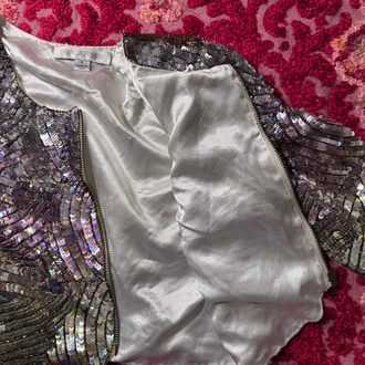 Forever New Embellished Sequin Cropped Jacket – Iridescent Art Deco