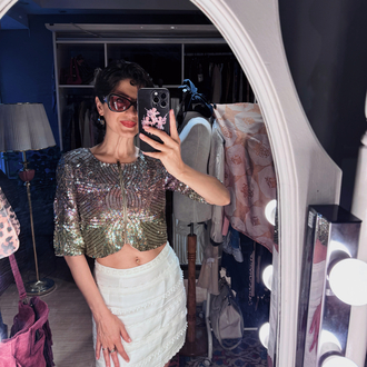Forever New Embellished Sequin Cropped Jacket – Iridescent Art Deco