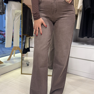 Zra Kahve Eskitme Wide Leg Jean