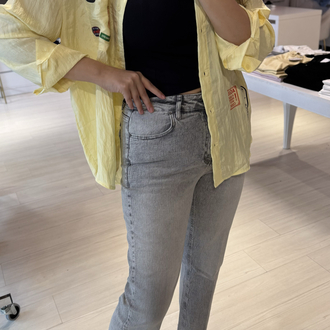 Gri Kesik Paça Boy Fit Jean