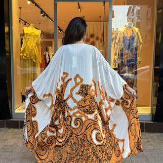 Tarçın Şahmeran Desen Viskon Kimono