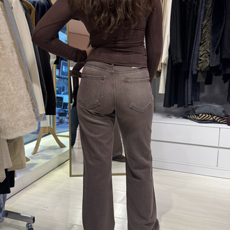 Zra Kahve Eskitme Wide Leg Jean