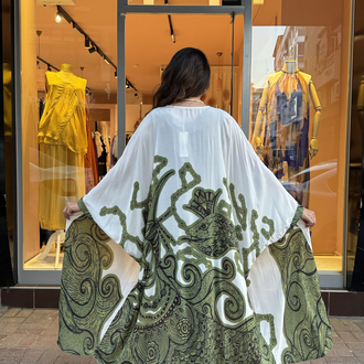 Haki Şahmeran Desen Viskon Kimono