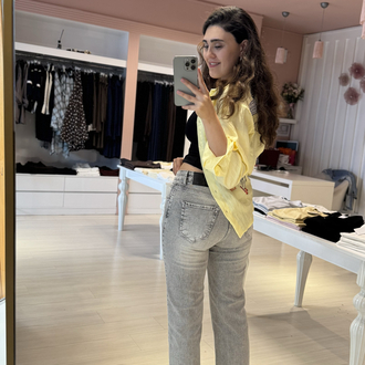 Gri Kesik Paça Boy Fit Jean
