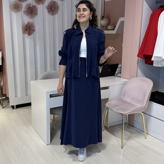 Lacivert Tensel Ceket Etek Takım