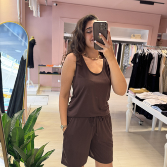 Kahve Oysh Şortlu Modal Takım