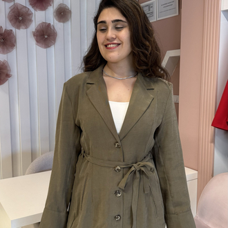 Haki Vatkalı Blazer Keten Takım