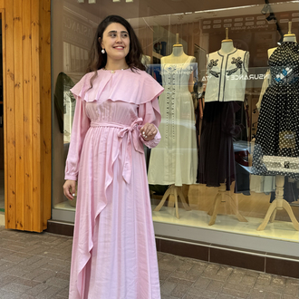 Pembe Fırfır Detaylı Tensel Elbise