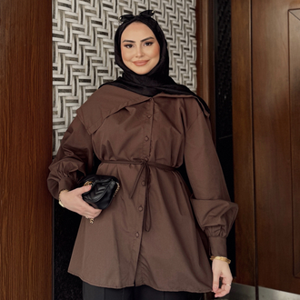 Geniş yaka Tunik kahve
