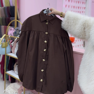 Kahve gold düğmeli tunik 