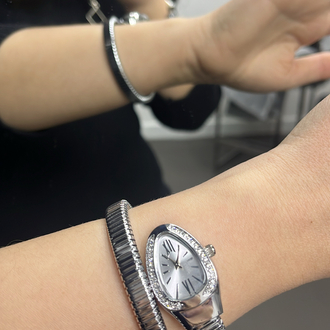Silver Zirkon Taş Detaylı Yılan Model Saat