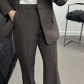 İkili Kahve Blazer  Palazzo Takım – Gold Düğme Detaylı