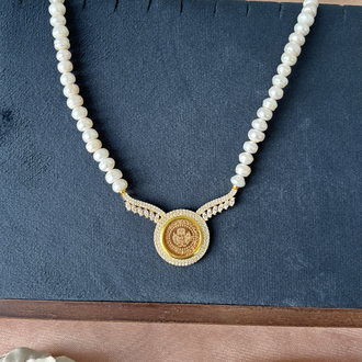 Çeyrek uyumlu 925 ayar çerçeveli rondel kesim inci kolye