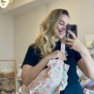 Bahar çiçekli fırfırlı moonbag