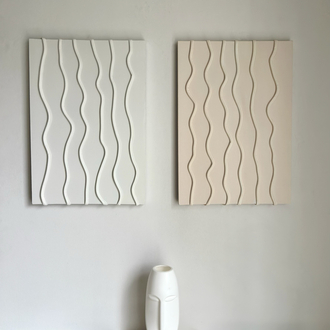 İkili Dokulu Minimal Duvar Tablosu | Antik Beyaz & Krem Modern Dekor Seti |Aysushome