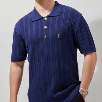 A+ Yves Saint Laurent Polo Yaka T-Shirt Navy Blue