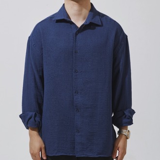 Babylon Oversize Müslin Gömlek - Navy Blue