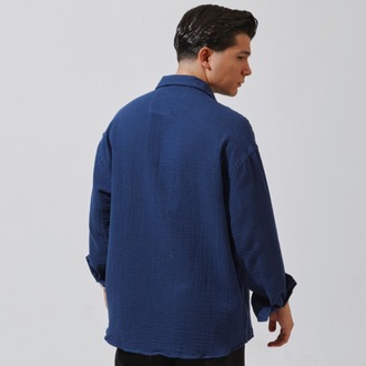 Babylon Oversize Müslin Gömlek - Navy Blue