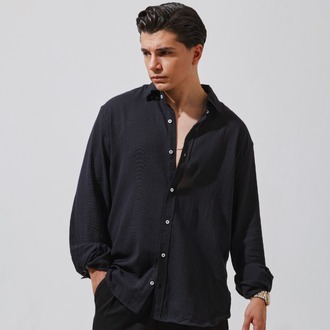 Babylon Oversize Keten Gömlek - Black
