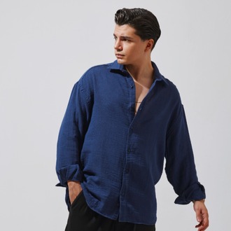 Babylon Oversize Müslin Gömlek - Navy Blue
