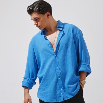 Babylon Oversize Keten Gömlek - Blue