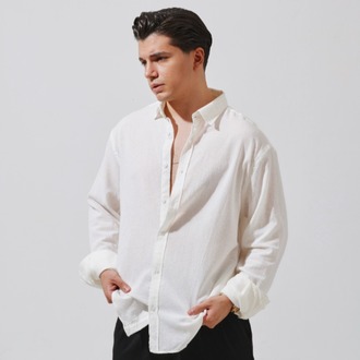 Babylon Oversize Keten Gömlek - White