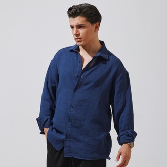 Babylon Oversize Müslin Gömlek - Navy Blue