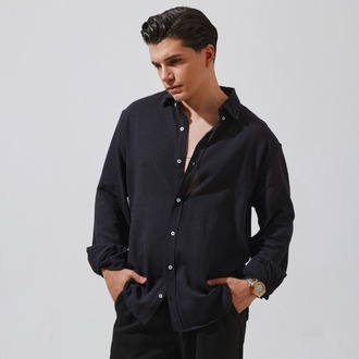 Babylon Oversize Keten Gömlek - Black
