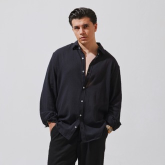 Babylon Oversize Keten Gömlek - Black