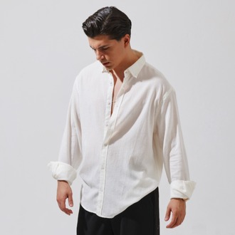 Babylon Oversize Keten Gömlek - White