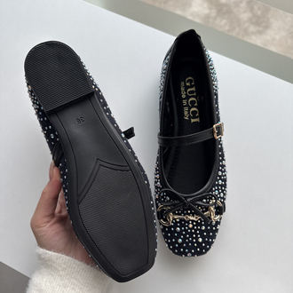 Gucci Siyah Taşlı Babet
