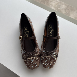 Gucci Kahverengi Taşlı Babet
