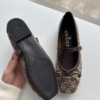 Gucci Kahverengi Taşlı Babet